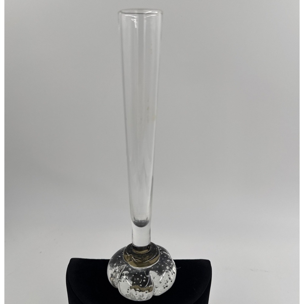 Bud Vase Mid Century Clear Art Glass 8.25" Tall Bubble‎ Base Hand Blown MCM VTG